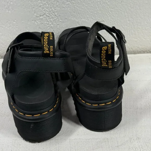 Dr. Martens Blaire Quad Platform Gladiator Sandals Black Hydro Leather Size 9 - Picture 8 of 13